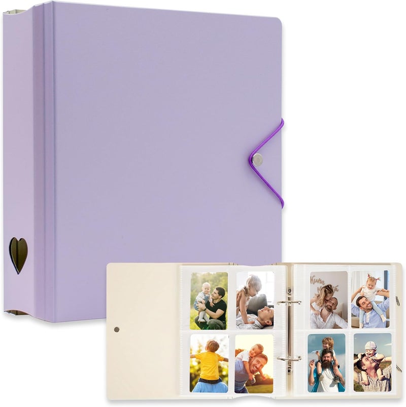 Ablus A5 Kpop Photocard Binder, 2 Ring Binder Photo Album for Fujifilm Instax Mini Camera Polaroid Printer Photo Film, 2x3 inch Kpop Photocard Holder Book with 25 Pages 4 Pocket (Purple) - Image 1